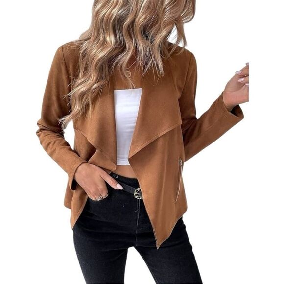 NWT Escalier Brown Vegan Leather Blazer Jacket - Picture 3 of 7